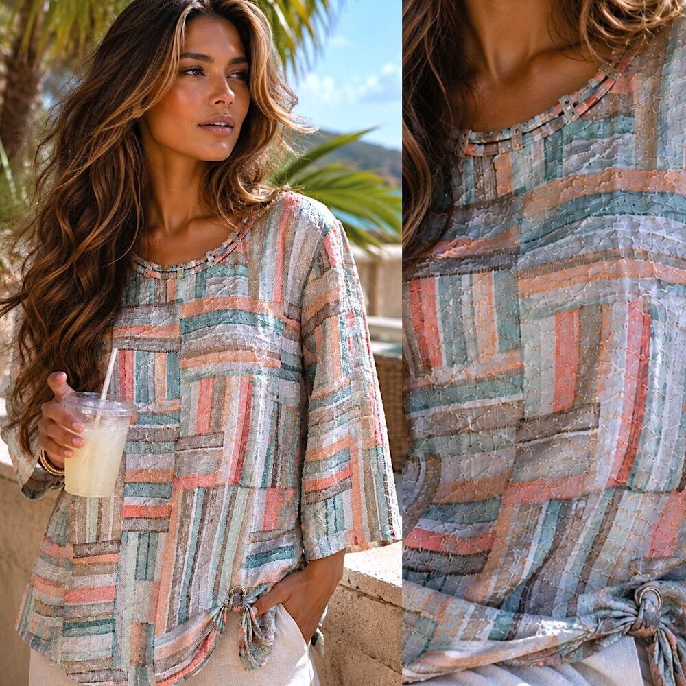 Coastal L Abstract Pastel Texture Tunic Top Womens Resortwear Chic Alfred Dunner